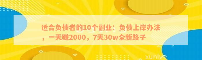 适合负债者的10个副业：负债上岸办法，一天赚2000，7天30w全新路子