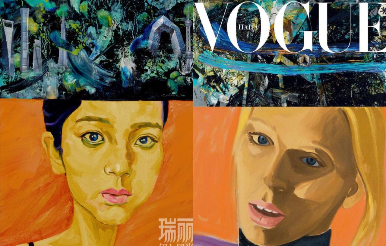 左:《瑞丽伊人风尚》插画;右:意大利版《Vogue》封面|图片来源:微博 左:《瑞丽伊人风尚》插画;右:意大利版《Vogue》封面|图片来源:微博