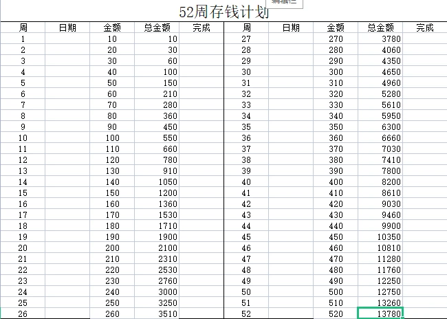 12个月存钱计划表